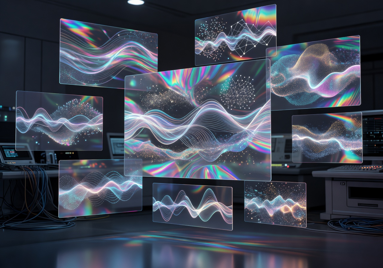 Holographic AI control interface with floating data panels