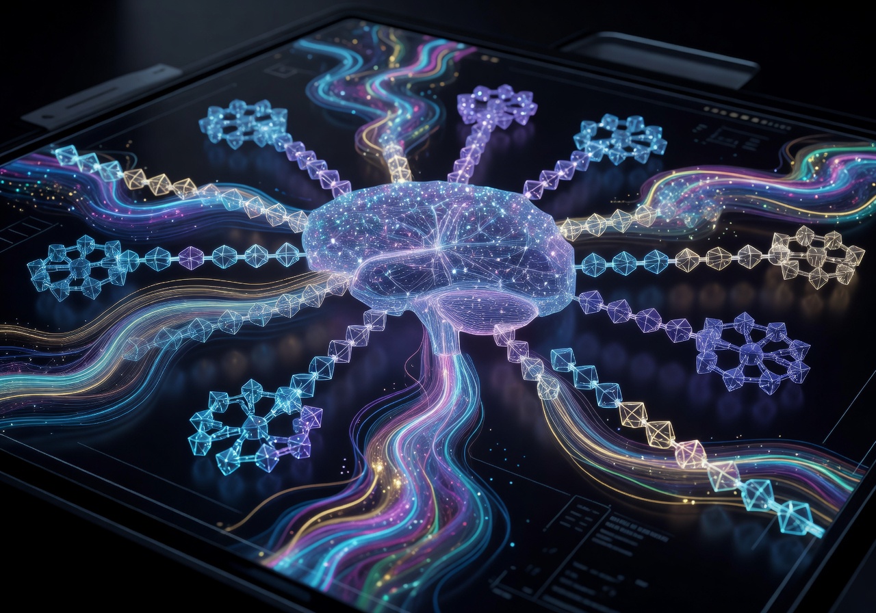Neural reward engine dashboard with glowing chain multipliers and data streams