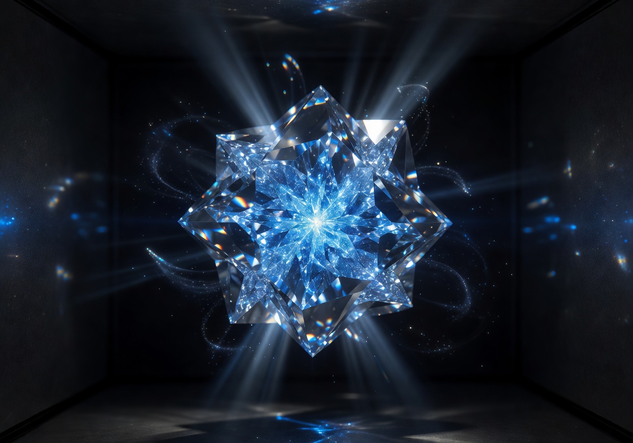 Quantum crystal energy core glowing with electric blue light